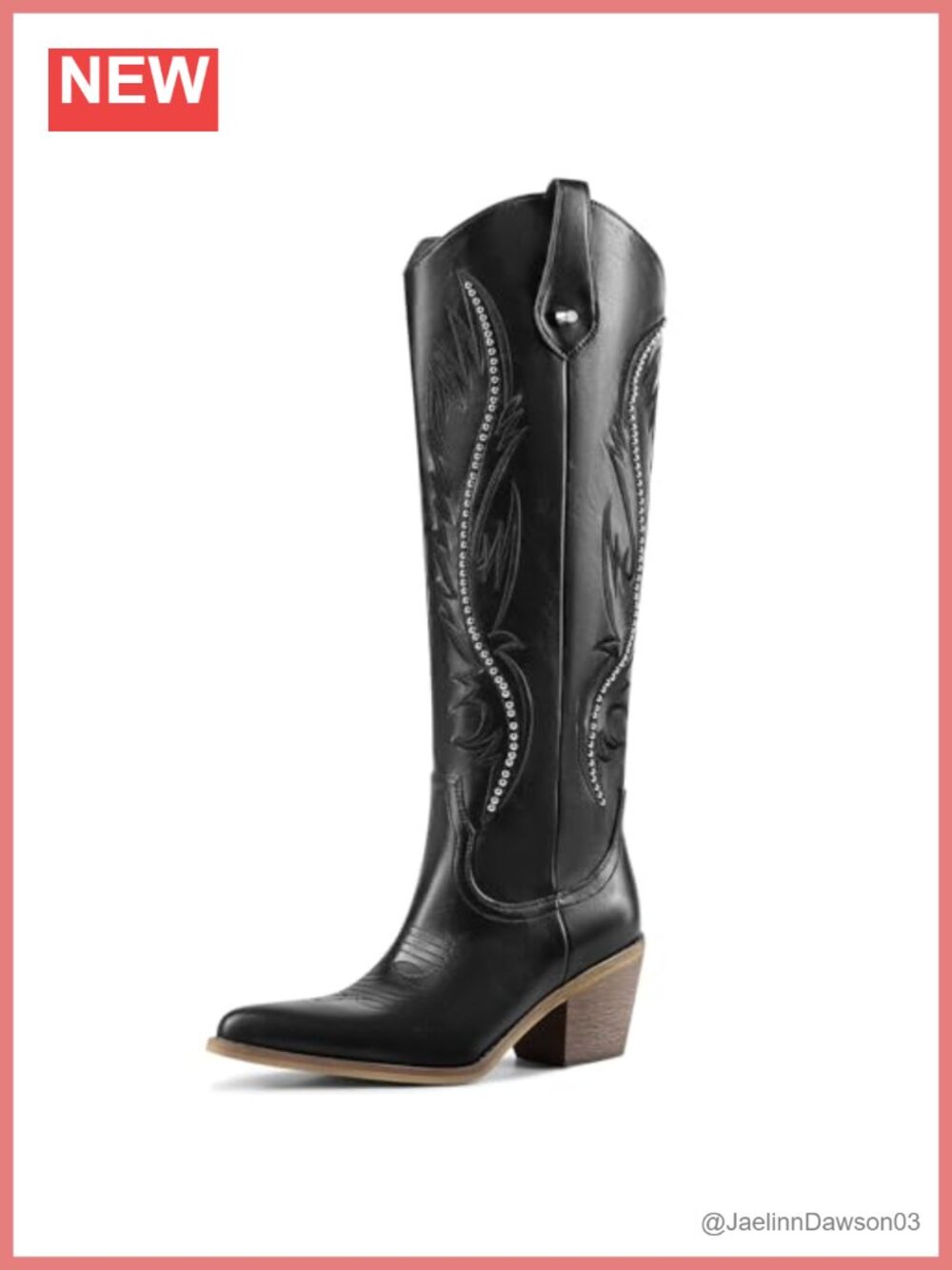 Womens Knee High Cowgirl Boots Studded Embroidered Western Pointed Toe Chunky